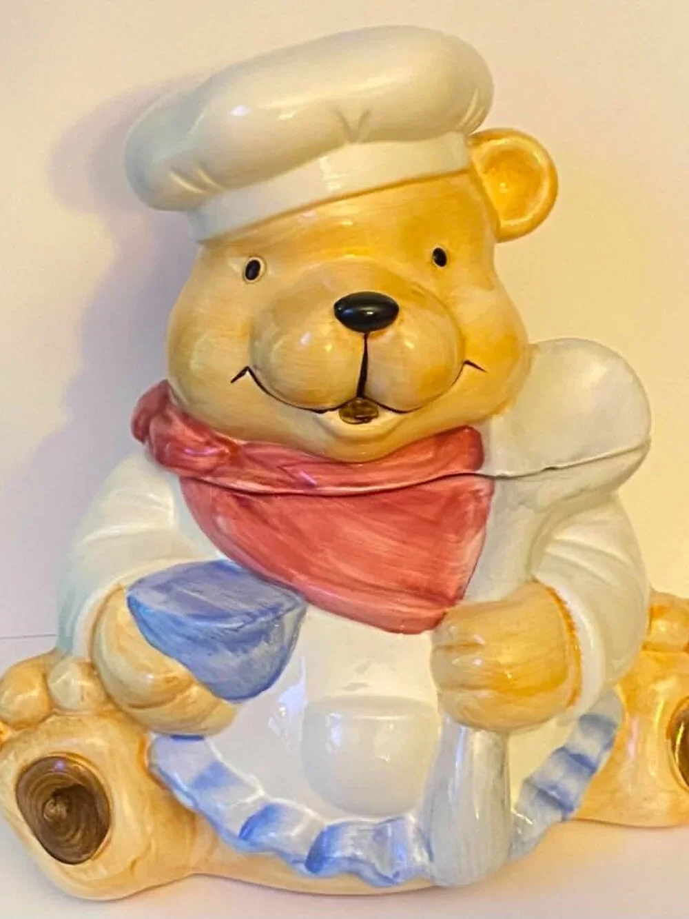 Vintage Sunshine Chef Bear Cookie Jar Ceramic Made in Taiwan w/ Lid Teddy Bear